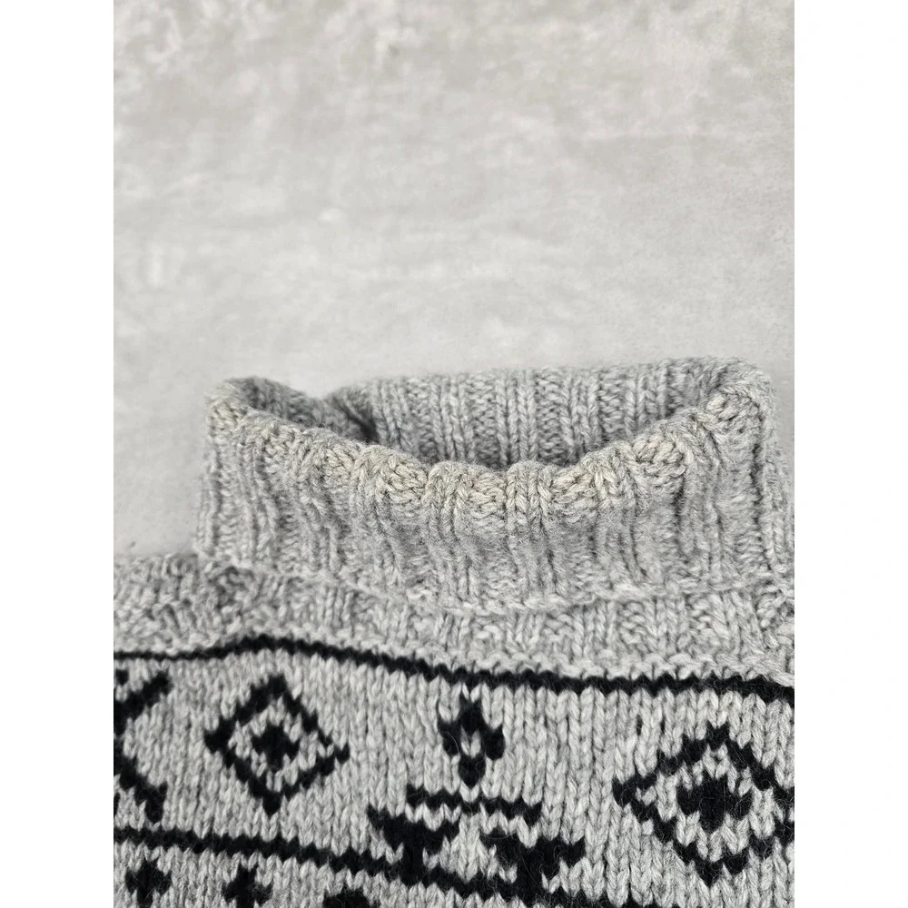 Vintage Gap Turtleneck Sweater‎ Mens L Gray 100% Wool Hand Knit Fair Isle *Read